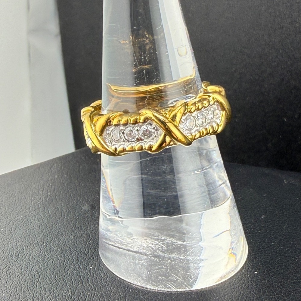 Vintage Camrose & Kross JBK Ring Gold Plated Unity Rhinestone Band Size 8